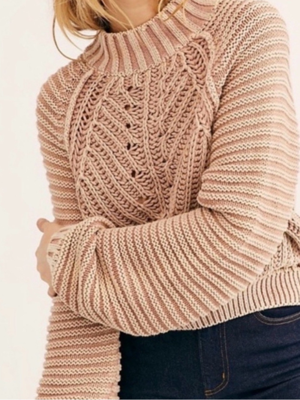 Free People Chunky Rib Knit Mock Neck Pullover Orange Sweater